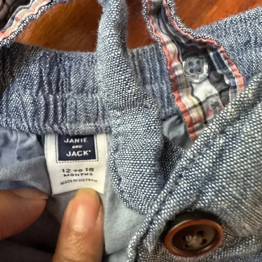 JANIE AND JACK Size 12-18M Boys Chambray Overalls Linen‎ Blend